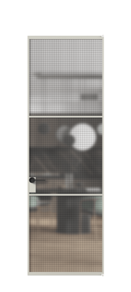 Алюминиевая дверь АЛПЛ040.03 Алюминий тёплый серый Декоративное стекло с сеткой "Mesh silver", триплекс Цена 130370  | Volhovec