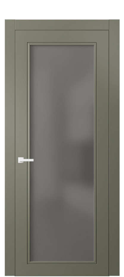 Межкомнатная дверь Нео Классик 8000 Матовый оливковый тёмный Сатинированное серое стекло, триплекс Цена 74699 ₽ | Volhovec