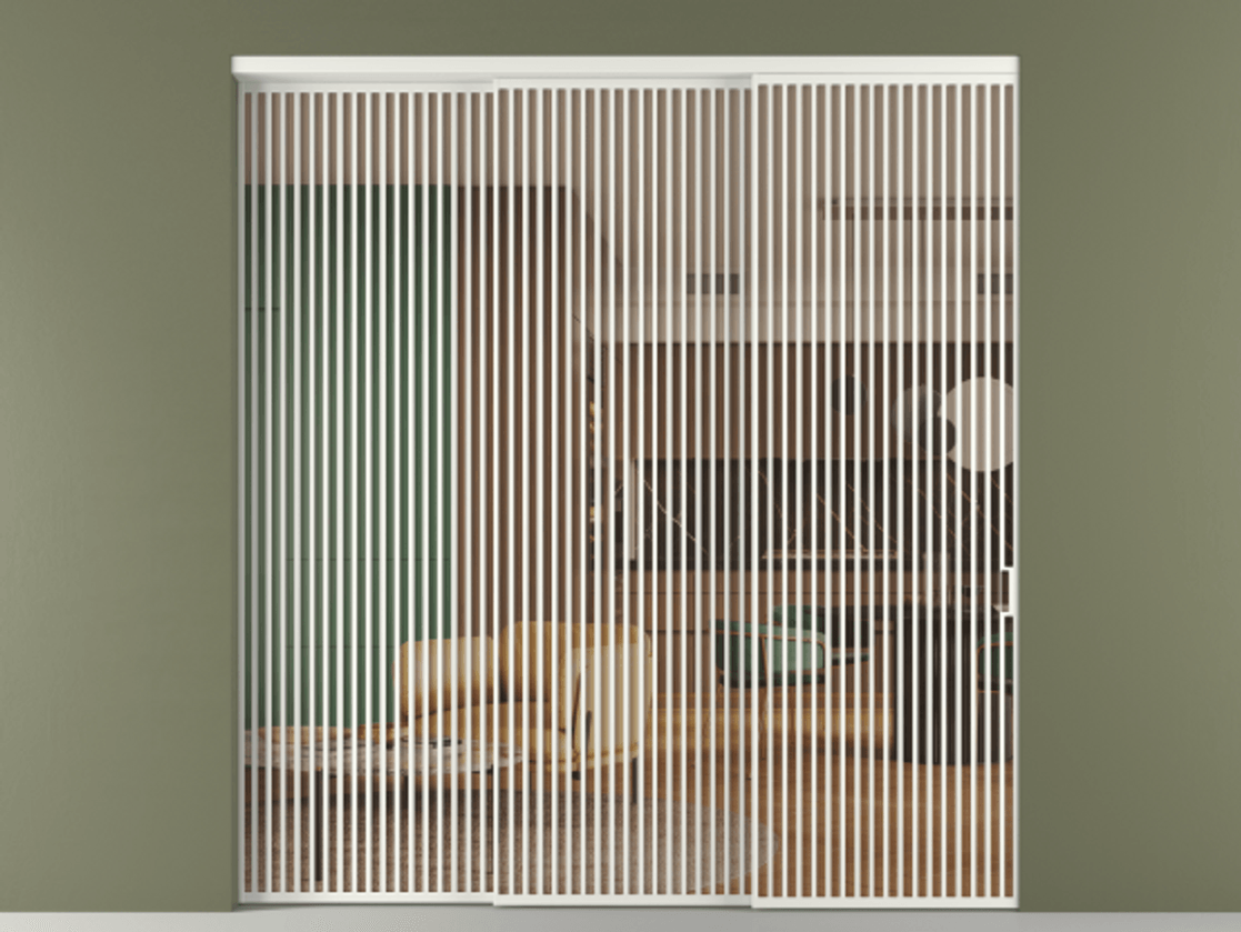 Перегородка Формато внутри проёма 3 створки с синхронным механизмом АЛПР 040.06 Алюминий светло-серый Прозрачное оранжевое стекло, триплекс Цена 579740 ₽  | Volhovec