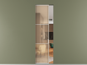 Алюминевая перегородка skr1_03_ Алюминий пудровый белый Сатинированное оранжевое стекло, триплекс, 6мм. Цвет Алюминий пудровый белый. Материал Алюминий в эмали. Коллекция Перегородка Formato скрытый пенал 1 створка. Картинка.