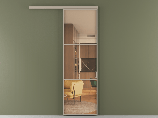 Алюминевая перегородка АЛПР 040.03_АБСК_ПРОЗ ОРАНЖ_new. Цвет Алюминий бисквитный. Материал Алюминий в эмали. Коллекция Перегородка Формато вдоль стены 1 створка. Картинка.